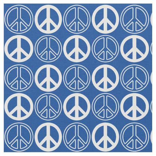 Blau| White Peace Sign and Konturen Pattern Stoff (Nahaufnahme)