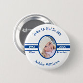 Blau | White School Class Wiedersehen Foto Name Button (Vorne & Hinten)