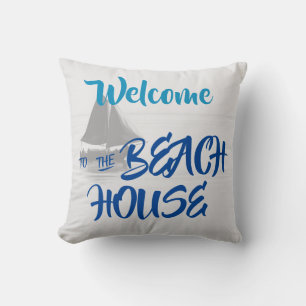 Blau Willkommen im Beach House nautical Kissen