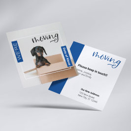 Blau Wir bewegen Dackel Hund in Box Card Dankeskarte