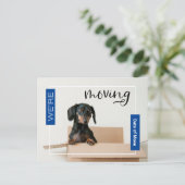 Blau Wir bewegen Dackel Hund in Box Postcard Postkarte (Stehend Vorderseite)