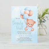 Blau wir frühzeitig abwarten Baby-Baby-Dusche Einladung (Stehend Vorderseite)