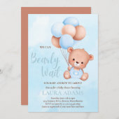 Blau wir frühzeitig abwarten Baby-Baby-Dusche Einladung (Vorne/Hinten)