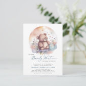 Blau wir frühzeitig abwarten Baby Baby Dusche Einladungspostkarte (Stehend Vorderseite)