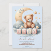 Blau wir frühzeitig abwarten Baby Dusche Einladung (Vorderseite)