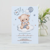 Blau wir frühzeitig abwarten Baby Dusche Einladung (Stehend Vorderseite)