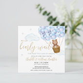 Blau wir können frühzeitig warten Teddy Bear Boy B Einladung (Stehend Vorderseite)