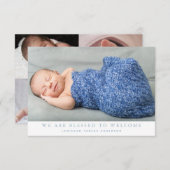 Blau Wir sind gesegnet Foto Collage Baby Boy Birth Ankündigung (Vorne/Hinten)