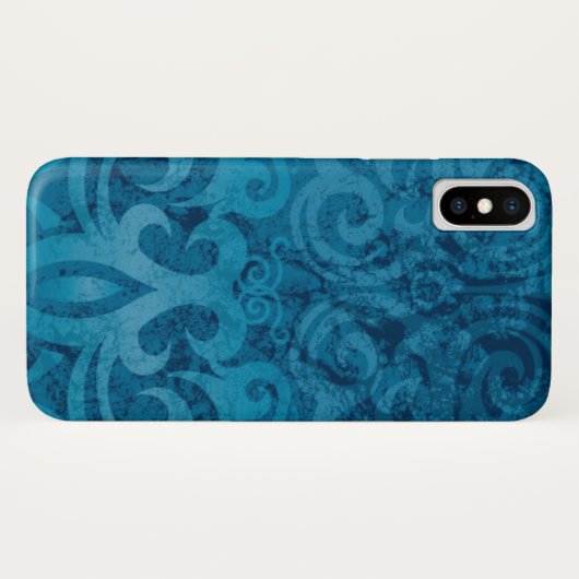 Blau-wirbelndes Damask-Muster Case-Mate iPhone Hülle (Rückseite (Horizontal))