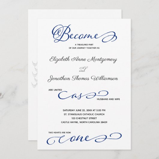 Blau wird zu einer Hochzeitsfeier an einem Strand Einladung (Vorne/Hinten)