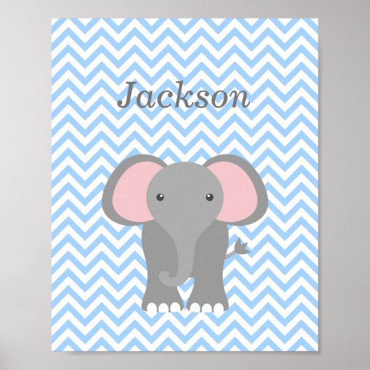 Blau Zickzack Elephant Personalisiertes Kinderzimm Poster (Vorne)