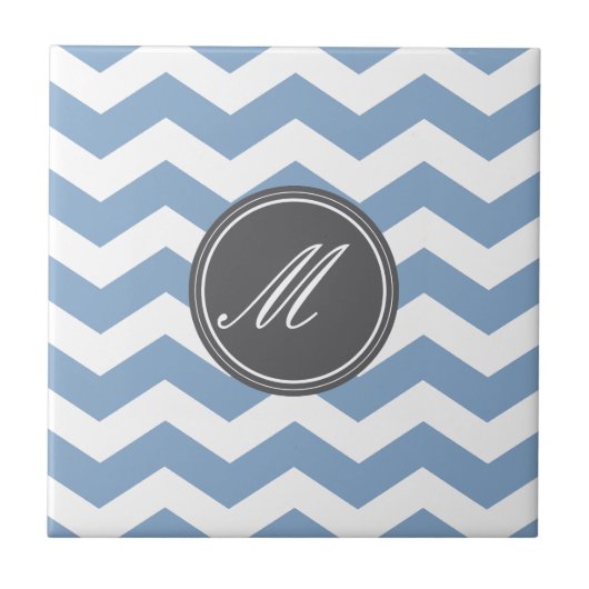Blau Zickzack mit Monogram Tiles Fliese (Vorderseite)