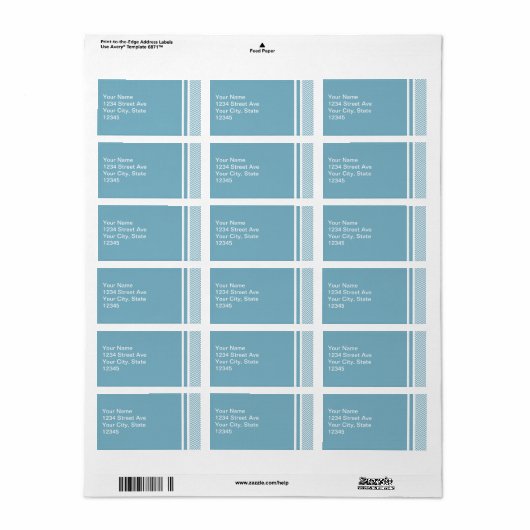 Blau Zickzack mit Monogramm Adressaufkleber (Vorne)