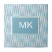 Blau Zickzack mit Monogramm Fliese (Vorderseite)