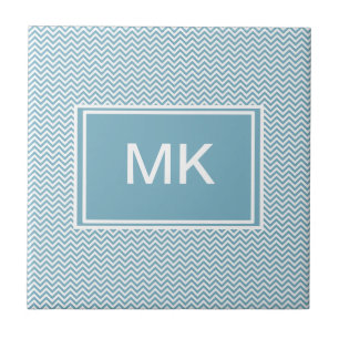 Blau Zickzack mit Monogramm Fliese