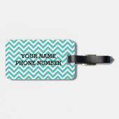 Blau Zickzack mit Monogramm Gepäckanhänger (Rückseite horizontal)