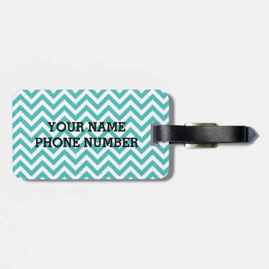 Blau Zickzack mit Monogramm Gepäckanhänger (Rückseite horizontal)