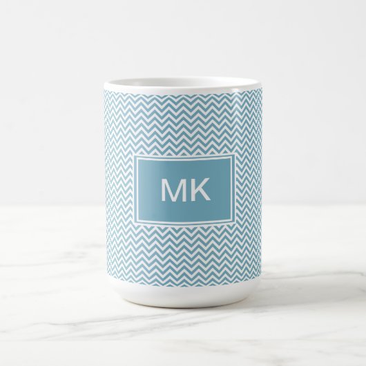 Blau Zickzack mit Monogramm Kaffeetasse (Mittel)
