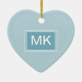 Blau Zickzack mit Monogramm Keramik Ornament (Vorne)