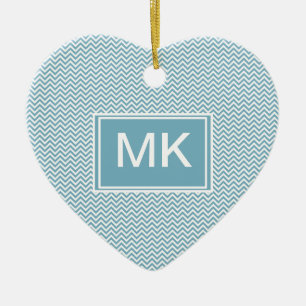 Blau Zickzack mit Monogramm Keramik Ornament