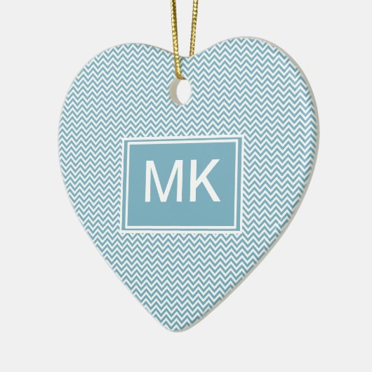 Blau Zickzack mit Monogramm Keramik Ornament (Links)