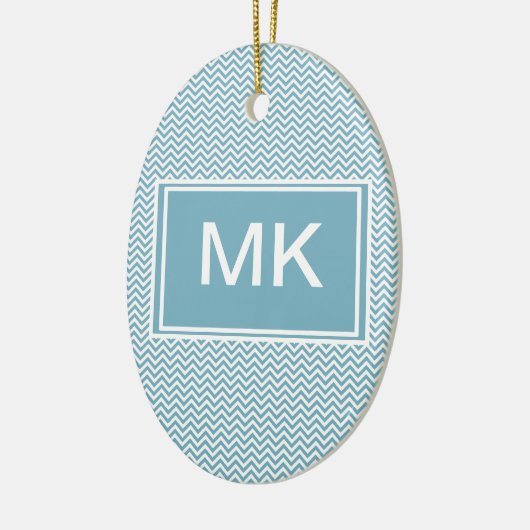 Blau Zickzack mit Monogramm Keramik Ornament (Links)