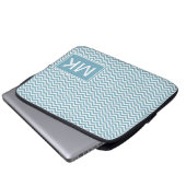 Blau Zickzack mit Monogramm Laptopschutzhülle (Vorne Knopf)