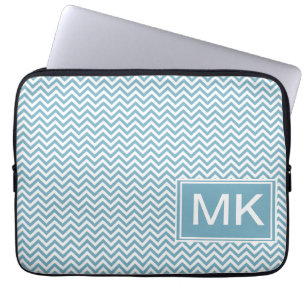 Blau Zickzack mit Monogramm Laptopschutzhülle