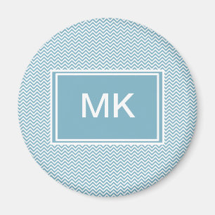 Blau Zickzack mit Monogramm Magnet