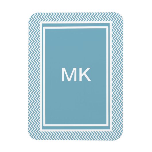 Blau Zickzack mit Monogramm Magnet (Vertikal)