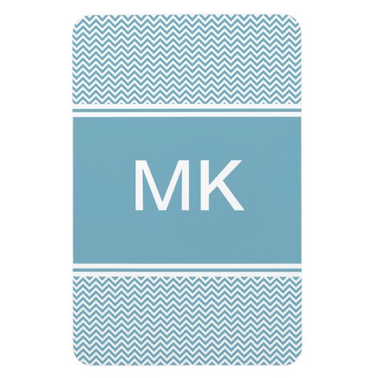 Blau Zickzack mit Monogramm Magnet (Vertikal)