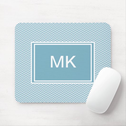 Blau Zickzack mit Monogramm Mousepad (Mit Mouse)