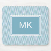 Blau Zickzack mit Monogramm Mousepad (Vorne)
