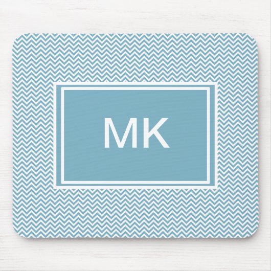 Blau Zickzack mit Monogramm Mousepad (Vorne)