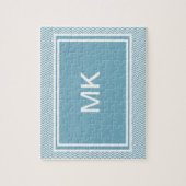Blau Zickzack mit Monogramm Puzzle (Vertikal)