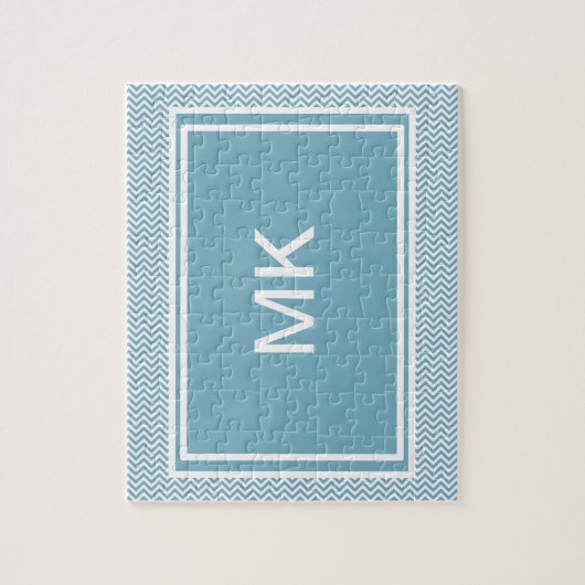 Blau Zickzack mit Monogramm Puzzle (Vertikal)
