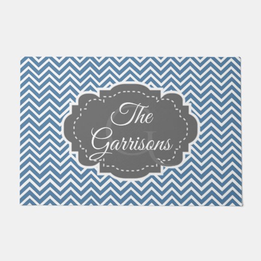 Blau Zickzack Personalisiert Doormat Fußmatte (Vorderseite)