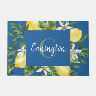 Blau & Zitrone Mittelmeer-Monogramm-Name Willkomme Fußmatte