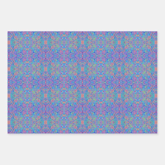 Blau, Zitronengrün, Lila, Orangefarbenes Muster Geschenkpapier Set (Vorderseite 3)