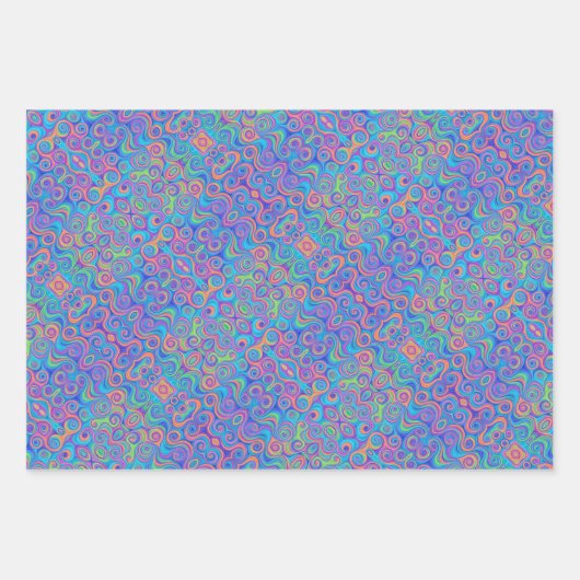 Blau, Zitronengrün, Lila, Orangefarbenes Muster Geschenkpapier Set (Vorderseite)