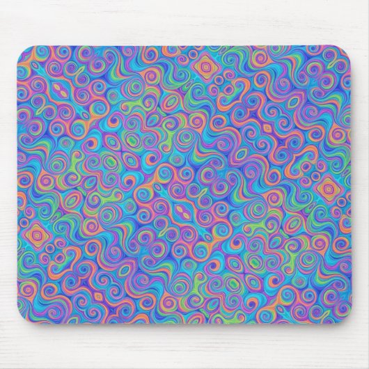 Blau, Zitronengrün, Lila, Orangefarbenes Muster Mousepad (Vorne)
