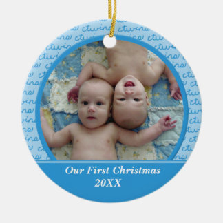 Blau-Zwillings-erste Weihnachtsverzierung Keramik Ornament