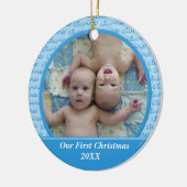 Blau-Zwillings-erste Weihnachtsverzierung Keramik Ornament (Links)