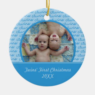 Blau-Zwillings-erste Weihnachtsverzierung Keramik Ornament
