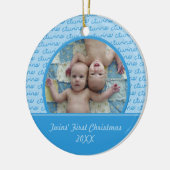 Blau-Zwillings-erste Weihnachtsverzierung Keramik Ornament (Links)
