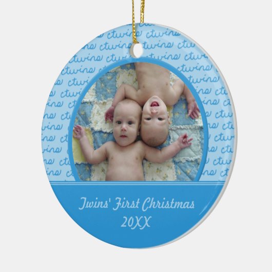 Blau-Zwillings-erste Weihnachtsverzierung Keramik Ornament (Links)