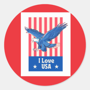 Blauadler "I Liebe USA" in die Höhe schießt auf US Runder Aufkleber