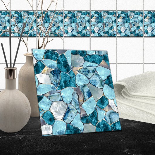 Blauaqua gemstone abstract cells fliese