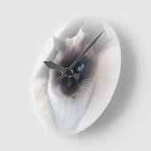 Blauaugen-Katze Runde Wanduhr (Winkel)