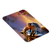 Blauäugiger Tiger und rosa Blumen Magnet (Rechte Seite)